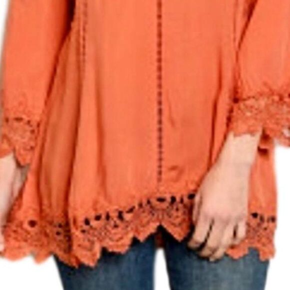 Boho Tunic ~ Pumpkin Spice ~ Embroidered ~ Scallop Lace Trim ~ NEW - Picture 3 of 10